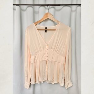 Y. A. S. Pink V Neck Peplum Blouse